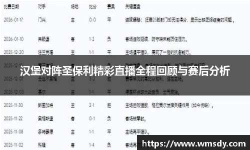 汉堡对阵圣保利精彩直播全程回顾与赛后分析